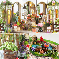 DIY Miniature Garden Model with LED Light Handmade Miniature House Kit with LED Light Illuminated Wooden Dollhouse Kit Collectible for Collectors, Hobbyists, Craft Enthusiasts, Desk Display