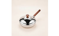 316L Stainless Steel Pot with Lid Mirror Polished Stainless Steel Pan with Wooden Handle Durable Single Handled Cooking Pan Rust-Proof for Home Cooks, Gas Stoves