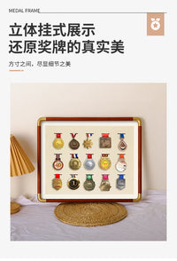 仿铜圆角马拉松奖牌奖章收纳盒摆台展示架徽章纪念章展示框相框