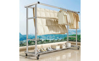 Double Rod Clothes Drying Rack Foldable Clothes Rack with Wheels Heavy Duty Portable for Laundry Room