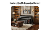 Genuine Leather Upholstery Wood Frame Sofa and Table Set Business design Office Furniture Easy to Clean Reception Seating for Guests, Visitors, Clients, Waiting Room, Lobby