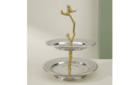 2-Tier Serving Tray Metal Fruit Basket with Stand Reflective for Tea Table
