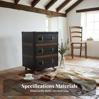 2-Drawer Rolling Chest Vintage Design Bedside Table Distressed Finish effortless Sliding for Guesthouse Owners, Students, Study