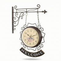 Double-Sided Wall Clock with Bracket Decorative Train Station Clock Analog for Hallway, Living Room
