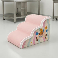 Pet Stair Ramp Rose-Hued Foam Pet Stairs Ruffled Trim Dog Steps for Cats, Bedside