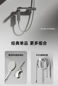 瑞摩银月花洒无顶喷多功能花洒套装含喷头支架全铜混水阀超柔软管