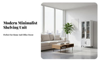 Room Divider Function Floor-Standing Shelving Unit with Glass Doors Minimalist Design Tall Cabinet with Glass Doors Large Capacity shelving unit Sturdy Construction for Office Workers, Book Lovers, Collectors, Bedroom, Study