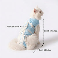 Cat Recovery Suit with Ties, Breathable Anti-Licking Cat Suit for Post Surgery Cat Clothes, Crew Neck Sleeveless Spay Neuter General Use, Blue