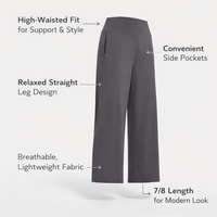Wide Leg Trousers for Women with High Waist and Elastic Waistband, Cropped Pants in Stretch Nylon, Casual Gym Workout