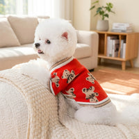 Knitted Dog Sweater and Knitted Cat Sweater, Button Front V-shaped neckline Acrylic British Style Winter Warm Pet Clothes, Short Sleeve Small Dog Vest