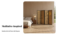 Foldable Multi-Panel Partition Traditional Chinese Aesthetic Oriental Art Panel Set Movable Folding Screen Bamboo and Landscape pattern for Interior Decorators, Studio Apartment Dwellers, Restaurant Owners, Bedroom, Dressing Area, Home away fromice