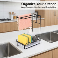 Kitchen Sink Storage Organiser, Sponge Holder for Kitchen Sink, Sink Tidy Organiser, Carbon Steel Sink Accessory Holder, Kitchen Storage Sponge Holder