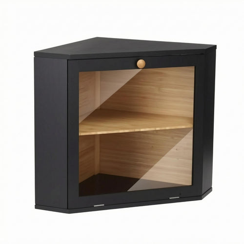 Corner Bread Box Fixed Shelf Corner Storage Box Countertop Wooden Bread Holder