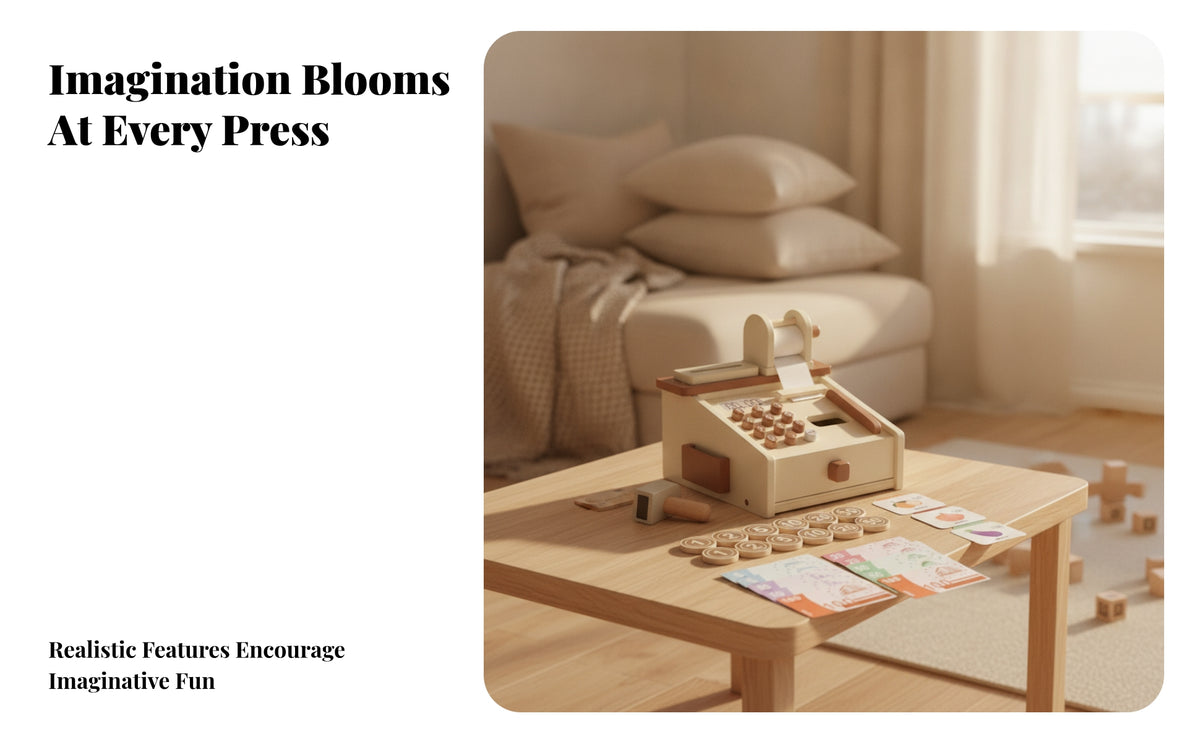 Toy Money Register with Accessories | Compact Countertop Design, Wooden Toy money Register, for Playroom