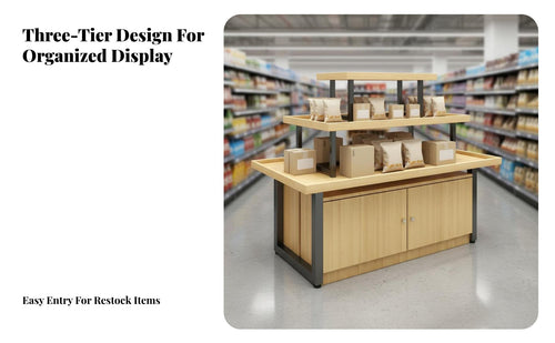 Versatile Promotional Display Rack Sturdy Shop Island Display Heavy Duty Multi-Level Retail Shelf Stable Frame for Vendors, Retailers, Shopkeepers, Supermarkets, Convenience Shop S, Shopping Malls, Cosmetics Shops