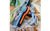 Reflective Mirror 7-in-1 Survival Whistle High-Loudness Whistle Compass Thermometer Tool Lanyard Included Outdoor Gear Storage Compartment for Camping