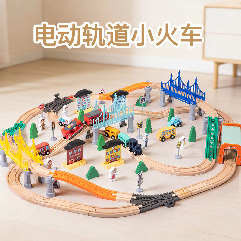 Beech Wooden Track Building Blocks Toy Train Set for Kids Educational Puzzle Gift