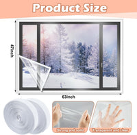 Thickened Window Insulation Film with Adhesive Velcro, Cuttable Transparent Film, Winter Cold Protection, Reusable