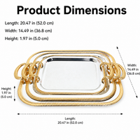 Luxury Square Serving Tray with Handles, Electroplated Metal Serving Platter for Coffee Table Decor, Silver Gold Highlight