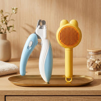 Nail Clippers with LED Lights and Stainless Steel Nail Scissors, Professional Dog and Cat Grooming Tools, Ergonomic Grip, Non Slip Novice Set