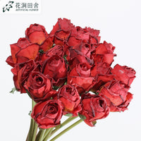 仿真花安哥拉烤边玫瑰复古假花 婚庆仿真用花新娘手捧花花材玫瑰
