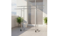 Extendable Rolling Clothes Rack with Shelf Heavy Duty Garment Rack with Wheels Portable Sturdy for Bedroom