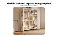 Modular Clothes Rack with Pegboard Heavy Duty Metal Garment Rack with Shelves Sturdy and Sturdy Freestanding Wardrobe System Organizer for Homeowners