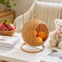 Wicker Hanging Fruit Basket, Rattan Basket for Kitchen Storage, Brown Cartoon Design Woven Decor