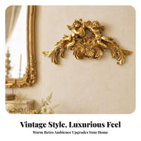 Resin Relief Wall Decoration Vintage Style Cherub Sculpture Metallic Finish Wall Ornament Ribbon Motif Suitable for Classic Interior Living Room Entryway