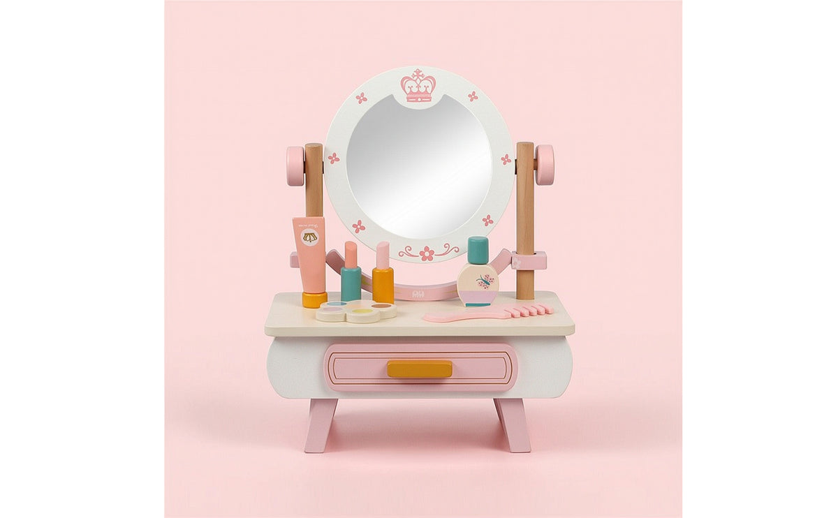 Pretend Vanity Table with Mirror Child-Friendly Toy Vanity Set Sturdy Grooming Station for Bedroom
