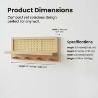 Coat Rack Shelf Wall Mounted, Entryway Key Holder Coat Rack, Wall Mounted Coat R #variant:Natural Wood (Woven Style) - Nail-Free Installation