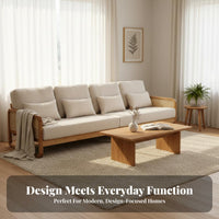 Rustic Simplicity Design Sofa Firm-Density Sponge Filling Solid Gentle Puff Couch Skin-Friendly Textile Ash Wood Frame Sofa for Young Adults, Home