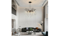 Black Chandelier with Crystal Pendants Dimmable Branch Chandelier Organic Ceiling Light Fixture Clear for Dining Room, Bedroom