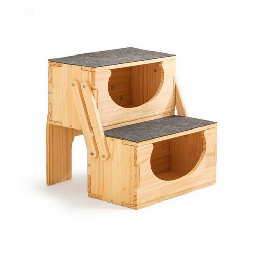 Pet Stair with Side Panels Solid Wood Furniture Space-Saving for Indoor, Cats