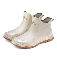 Flared Opening Ankle-High Rain Boots Stitched-Style Panels Pull-on Rain Boots Reinforced Heel Non-Slip Rubber Boot