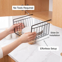 Iron Hanging Basket for Kitchen Cabinet Storage, No Drill Shelf Organizer with Hook-On Design, Stainless Steel Wire for Bedroom