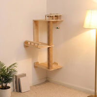 Wall Mounted Feline Perch with Sisal Scratching Surface, Sturdy Wood Indoor Climbing Frame