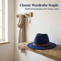 Travel Fedora Hat for Men with Wide Brim for Sun Protection, Polyester Felt with Bell Crown Design, One Size Fits Adults for Year-Round Wear