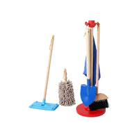 6 Pieces Storage Stand Wooden Cleaning Toy Set Role-Play Pretend Cleaning Kit Bristle and Textile Heads Kids Broom Mop Set Colored Parts for Children