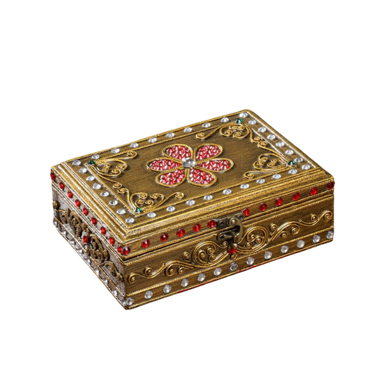 Carved Jewelry Box with Latch Elegant Wooden Jewelry Box with Mirror Compact for Women, Bedside Table