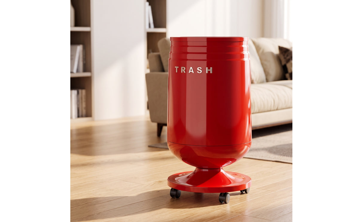 Trash Bin with Lid Glossy Hinged-Lid Garbage Can Cylindrical Pedestal Waste Bin for Kitchen, Office, Living Room