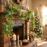 Easter Egg Garland 270 cm Realistic Hanging Easter Vine Artificial Carrot and Egg Vine Festive Decor for Wall, Mantelpiece, Fireplace Mantel