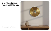 Modern Design Owl Wall Clock Large Numerals Cartoon Creature Clock Ra Clock Face Brushed Finish for Families, Homeowners, Living Room