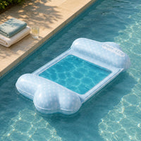 Two Air Chambers Mesh Lounge Mat Raised Side Sections Floating Lounge Mat with Pump Inflatable Pool Mat Rectangular for Adults, Children, Beach