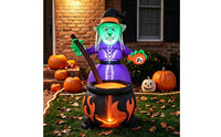 Built-in LEDs Halloween Inflatable Witch and Pot Spooky Witch and Pot Inflatable Giant Yard Decoration Scary for Garden
