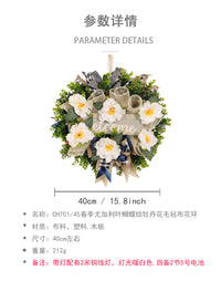 跨境夏季门挂装饰花环仿真牡丹花乡村前门尤加利叶蝴蝶结花圈