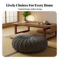 Knitted Round Ottoman Japanese Aesthetic Pouf Removable and Washable Cover