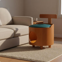 Wooden Cat Nest Stool Closed Warm Feline Retreat Stool Bed 2-in-1 for Living Room