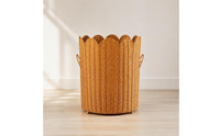 Scalloped Wicker Basket with Handles Decorative Woven Storage Bin Portable Basket with Handles Freestanding for Bedroom