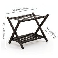Bamboo Luggage Rack with Shelf Space-Saving Furniture Heavy-Duty for Guests